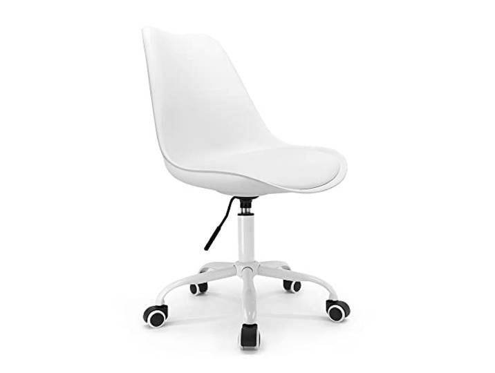 Waytex Chaise de Bureau Scandinave Blanc à roulettes et Hauteur Réglable et Pied métal laqué Blanc