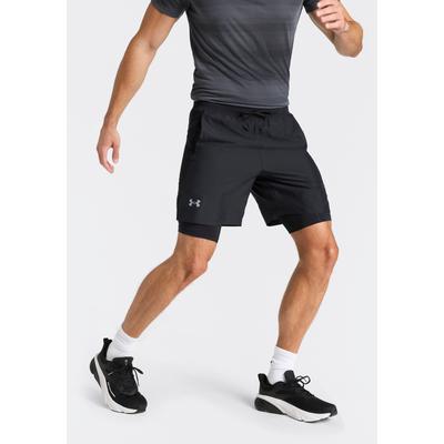 2-in-1-Shorts UNDER ARMOUR "UA LAUNCH 7 2-IN-1 SHORTS", Herren, Gr. XXL, N-Gr, schwarz (schwarz, schwarz, reflective), Obermaterial: 100% Polyester, Hosen, für vielseitige Aktivitäten, leichtes Material