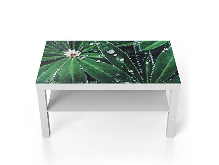 DEQORI Glastisch weiß groß 90x50 cm Motiv Wasserperlenverzierung ausgefallener Beistelltisch aus Glas Hochglanz Couchtisch fürs Wohnzimmer moderner Couch Tisch mit Design