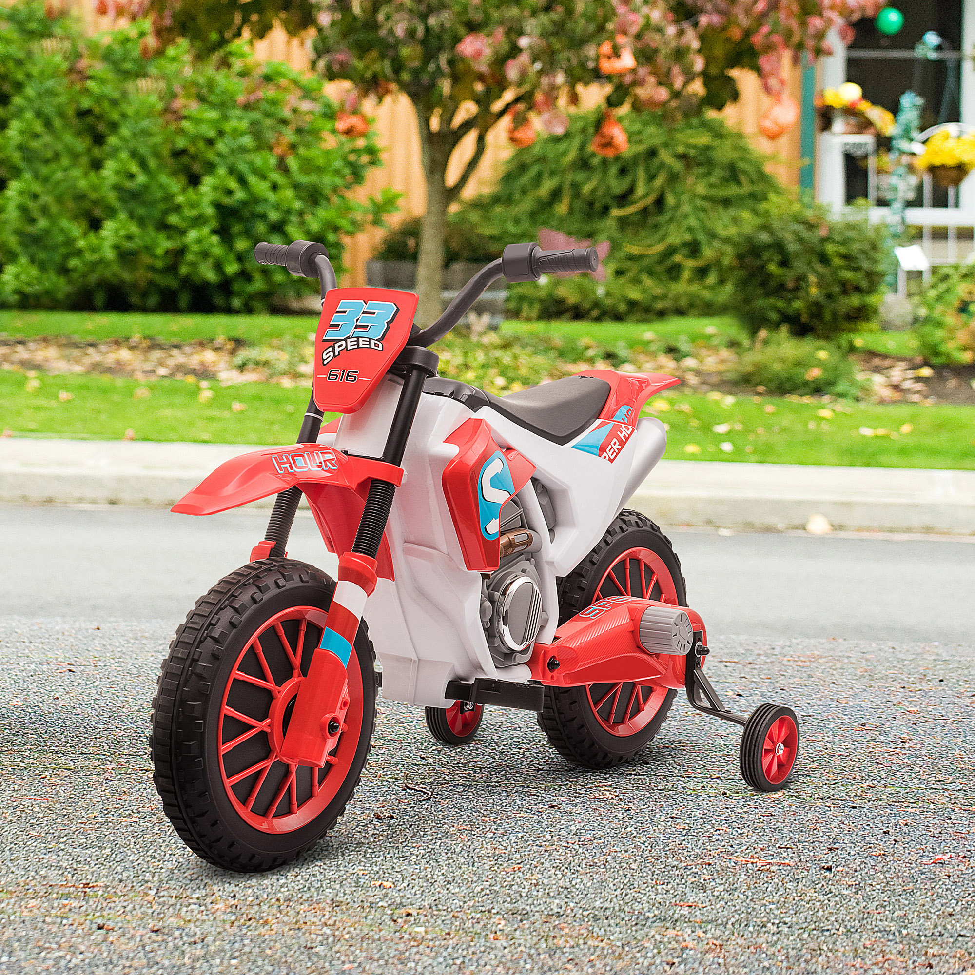 Homcom Moto Elettrica per Bambini 3-5 Anni Velocità 3-8km/h con Ammortizzatori e Ruote Rimovibili Sicura e Divertente per Gioco allAperto Rossa Aosom