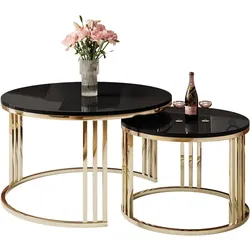 COUCHTISCH 2 in 1 LORI verchromt gold Hochglanz