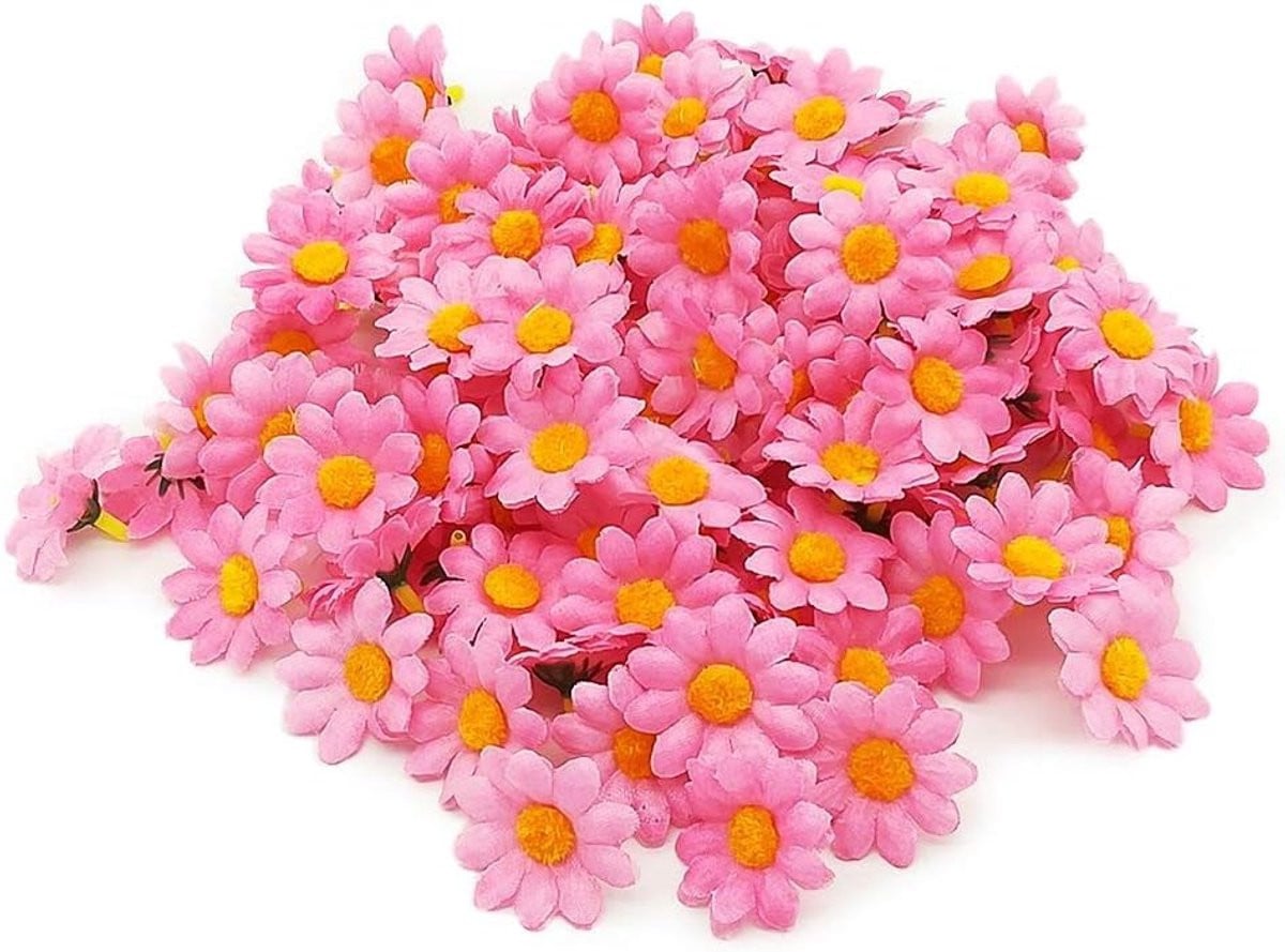 100 stuks Kunstmatige madeliefjes en gerbera bloemhoofden, Roze