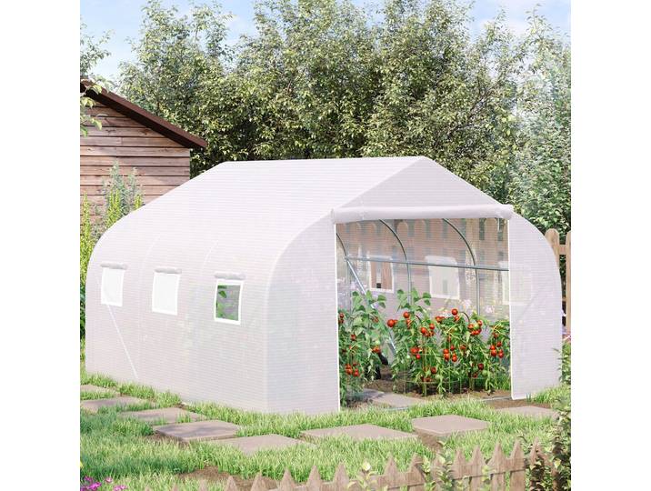 Outsunny Serre Tunnel 3.5x3m PE Anti-UV Blanc