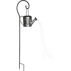 Solar Steckleuchte Gießkanne Außen Gartenlampe im Gießkannen Design Stecklampe silber, 24x LED warmweiß, H 94 cm, Garten Balkon Wege Rasen