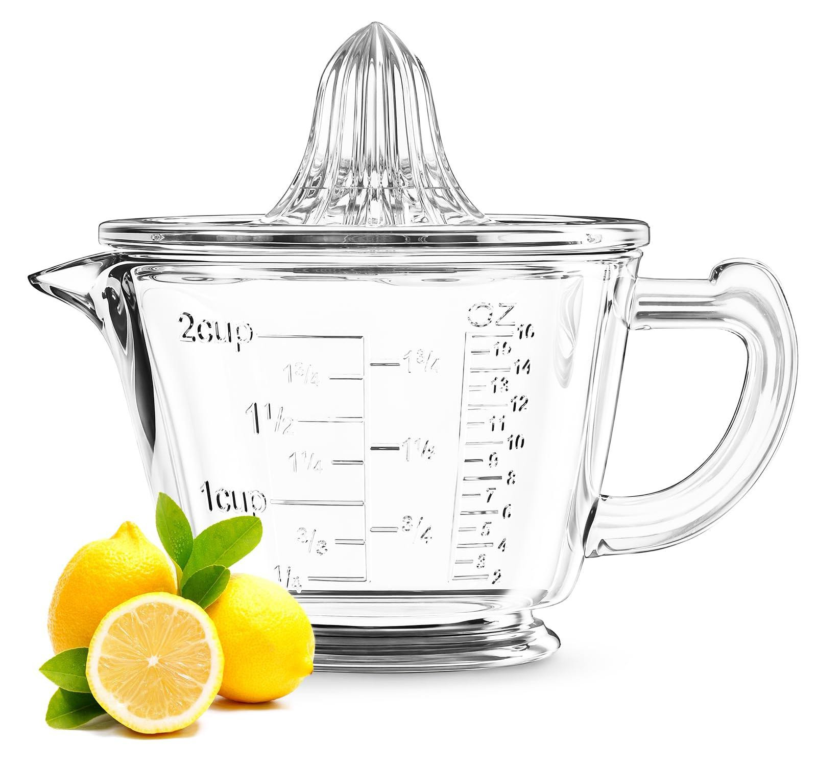 Dripio Glazen citruspers 2-in-1 met meetbeker van 500 ml, BPA-vrij