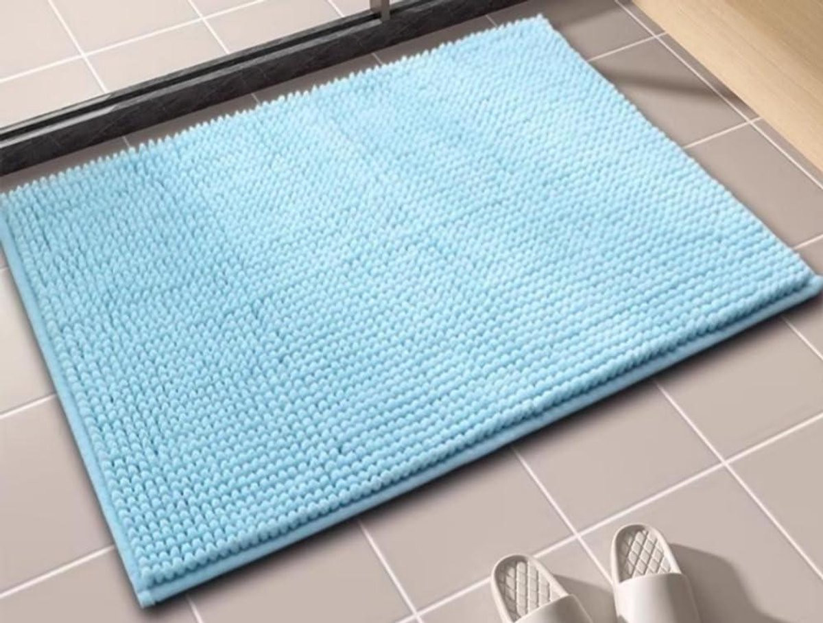 Blauwe Chenille Badmat - Ultra Absorberend Badkamerkleed - 50 x 80 cm