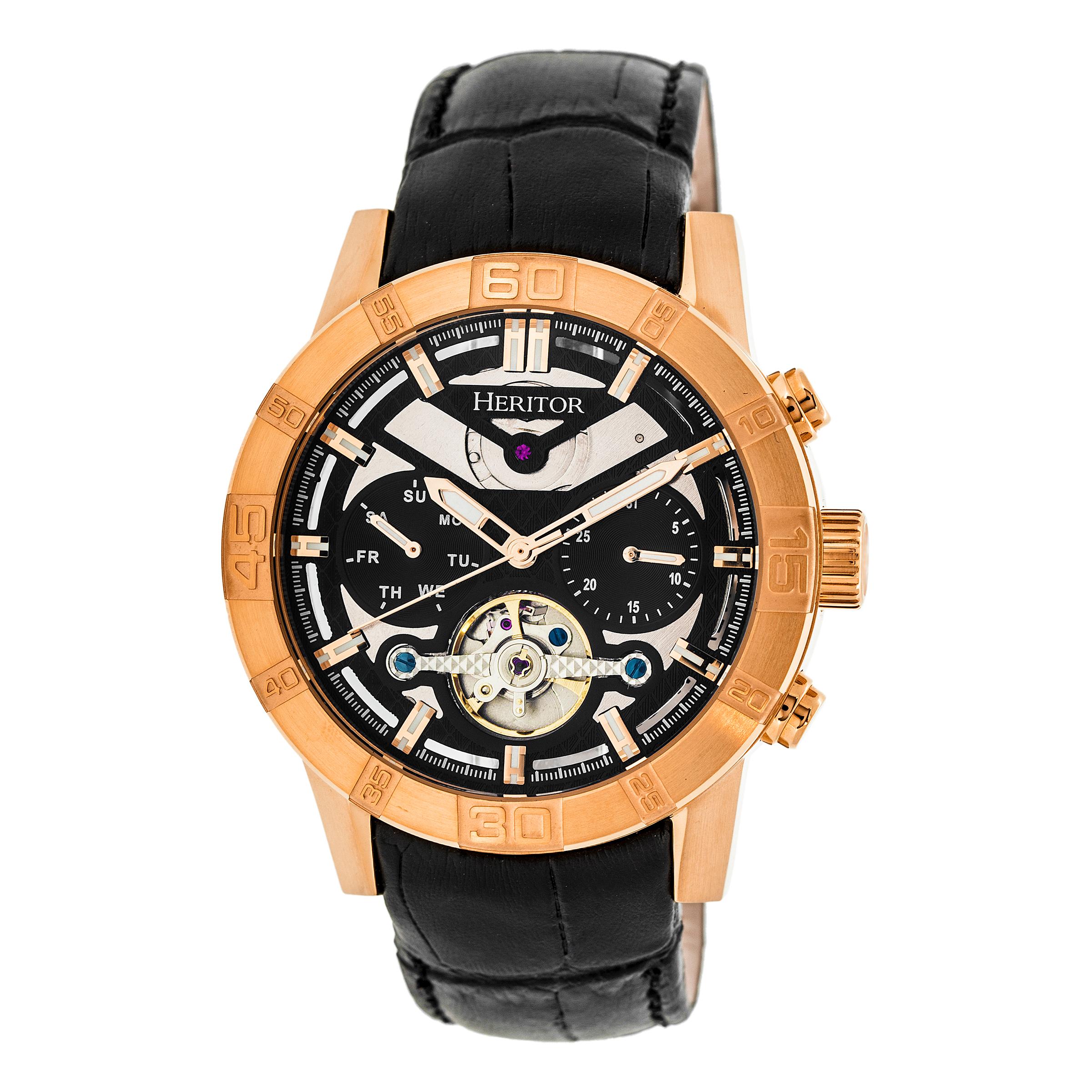Heritor automatisch Hannibal semi-skelet lederen band horloge