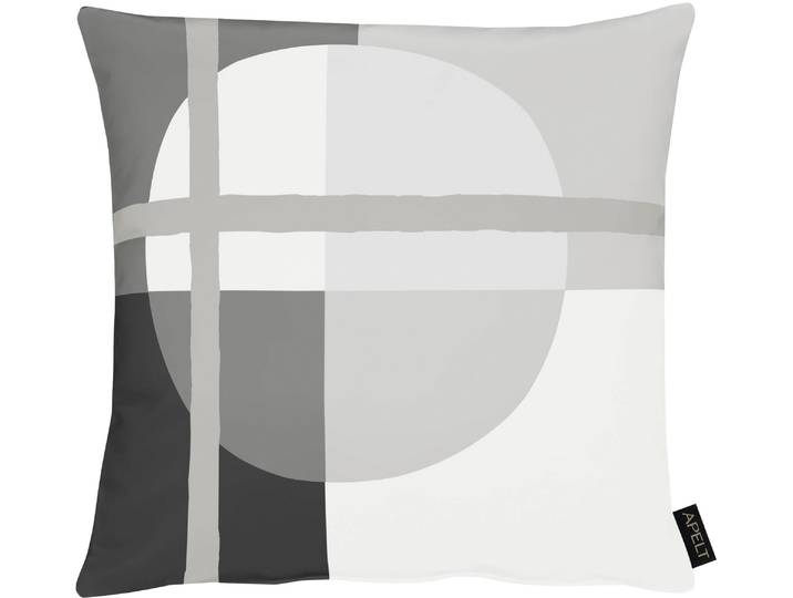 Dekokissen APELT Raoul Gr. 1, bunt (grau, weiß, schwarz, bedruckt), B:46cm L:46cm, Baumwolle, Leinen, Dekokissen_Sitzkissen_Kissenhüllen, Dekokissen, im Bauhaus-Stil, Kissenhülle ohne Füllung, 1 Stück