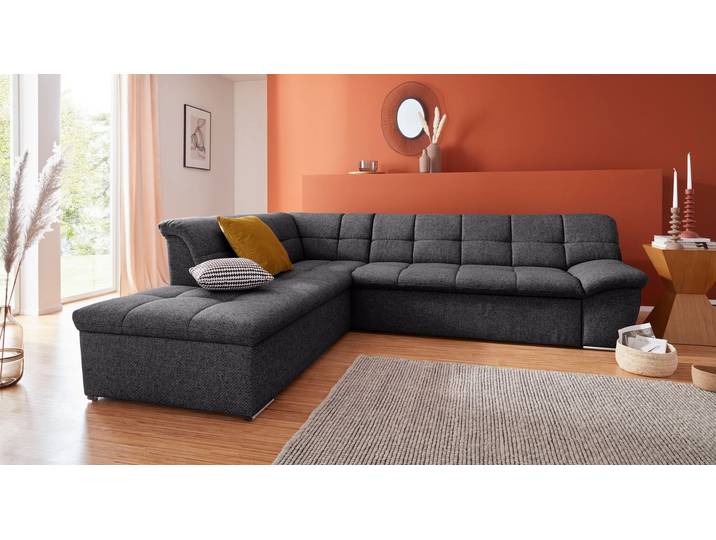 Ecksofa, Strukturstoff, Anthrazit 271×232 cm, Mit Bettfunktion, Modern, Domo-Collection