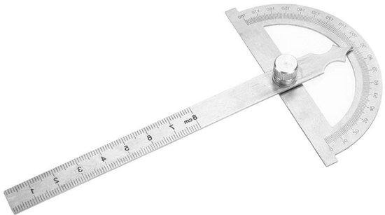 MAGT Goniometer Liniaal Hoekmeter Gradenschaal - Roestvrij Staal - 15 cm - Zilverkleurig