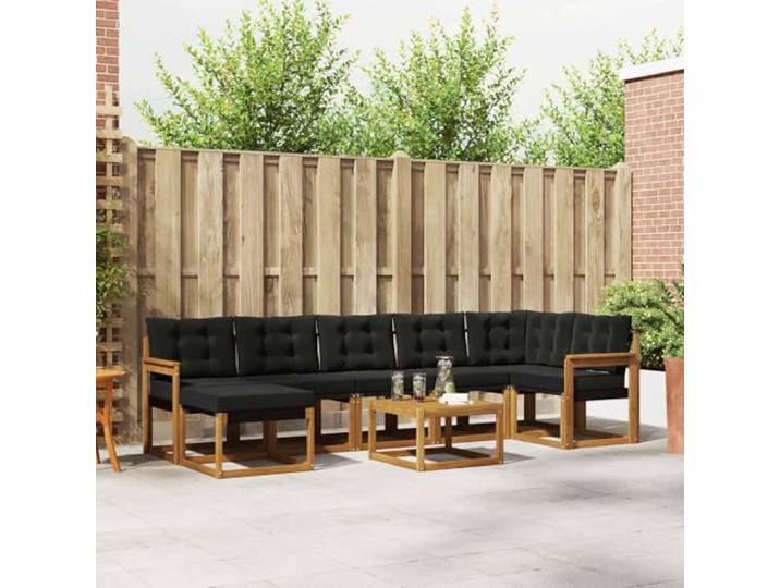 RJPLMFV Außensofa, 8-teilig, Akazie, massiv, Braun Abnehmbare Kissen mit Reißverschluss, gepolsterte Sitzfläche, Lattenrost, für Garten, Terrasse, Pool