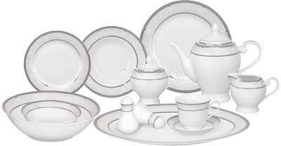 Lorren Home Trends 57-piece Porcelain Dinnerware Set with Silver Accent