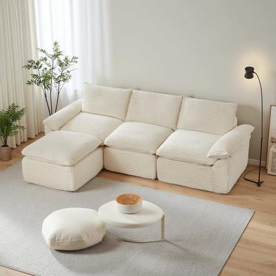 ZWYO HOSIMU "111.03"" Corduroy Modular Cloud Sofa with High-Density Foam and Free Combination (4-Seater)"
