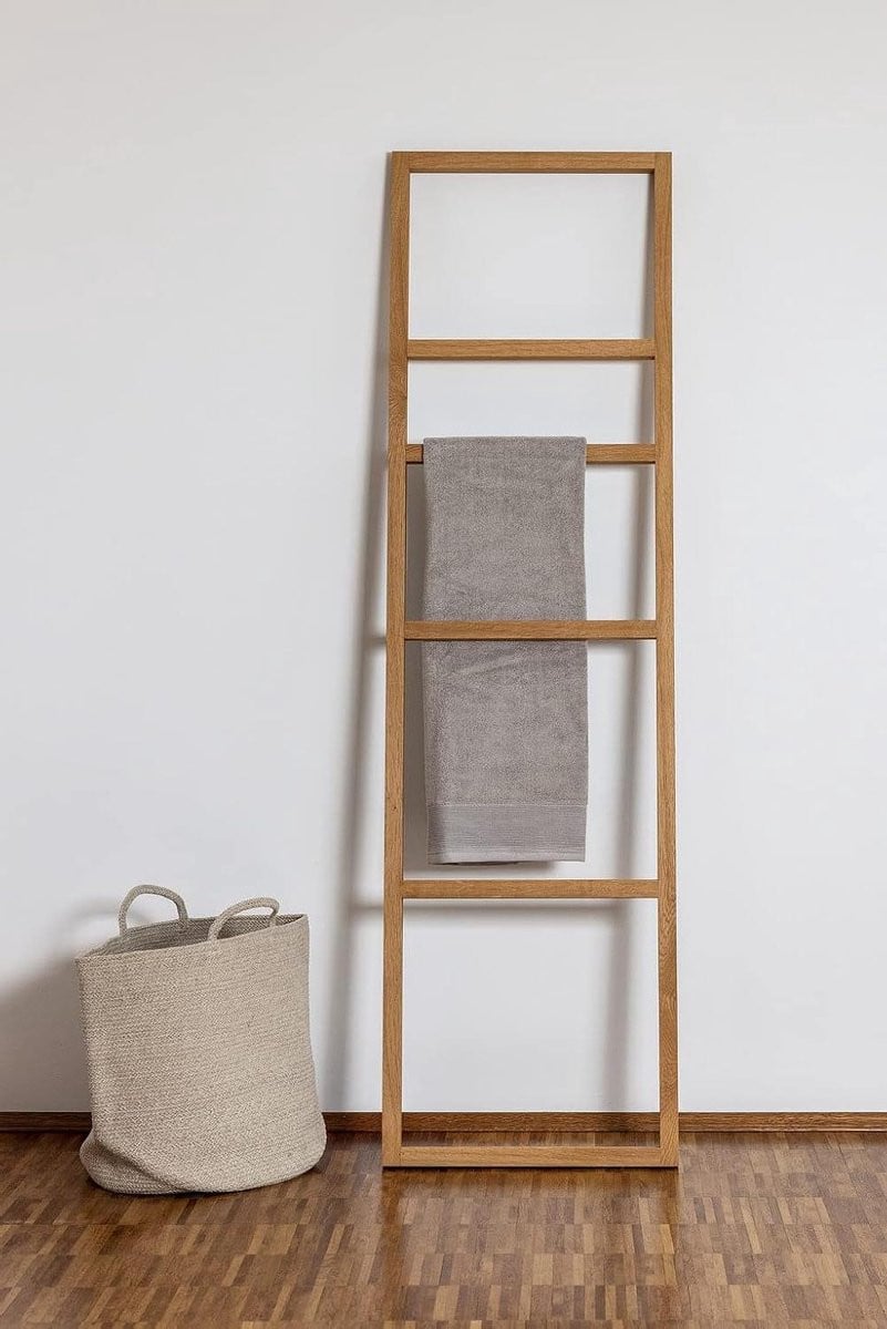 Handdoekladder Kledingrek van Massief Eiken Hout - Natuurlijk Hout - Hoogte: 170 cm