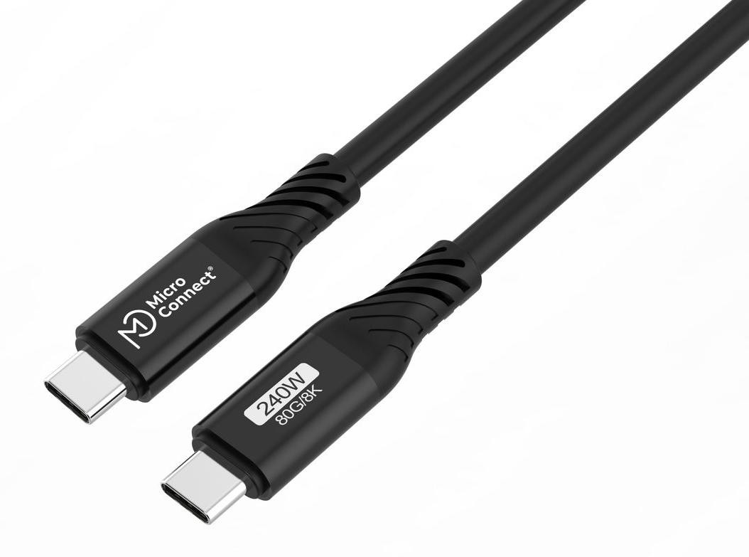Microconnect USB4 USB-C naar USB-C kabel, USB4 Gen 3x2, 80Gbps, 240W, zwart, 0,5 meter