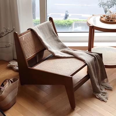 Kodotan sofa Modern Mid Century Accent Chair, Rattan Lounge Chair for Living Room, Boho Side Corner Comfy Wood Chair for Bedroom and Balcony