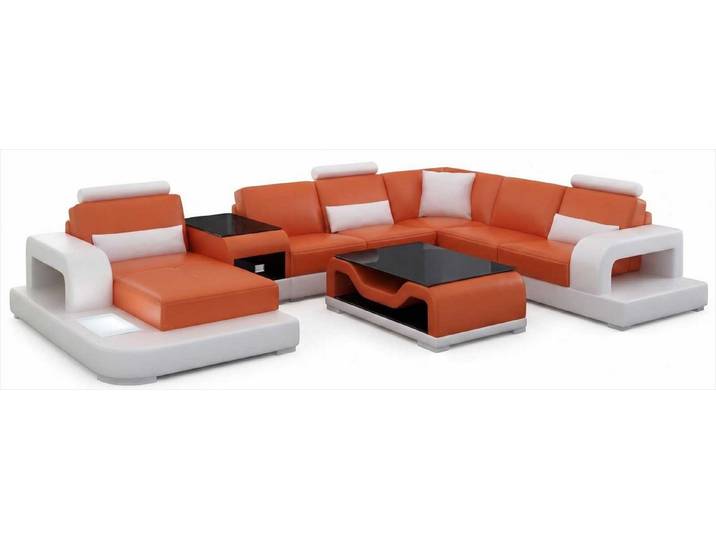 Xlmoebel Wohnlandschaft Moderne Ecksofa Garnitur Orange mit Couchtisch und Stilvolle Design, 2 Teile, Special features