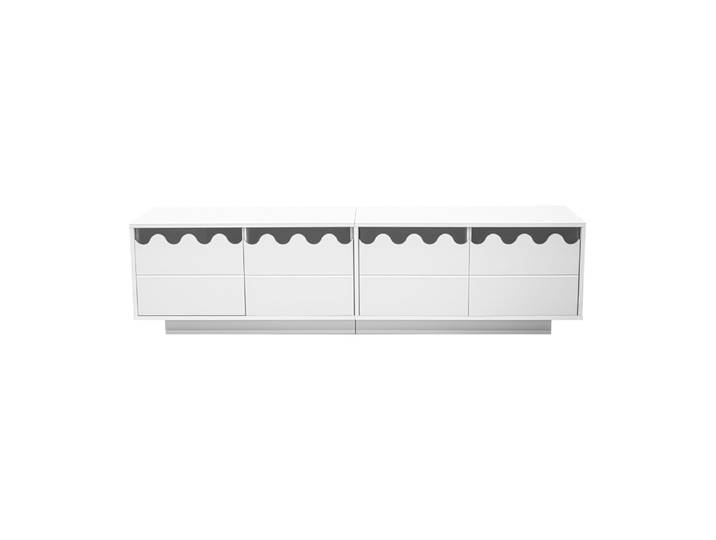 Meuble tv blanc 170 cm, 4 portes étagères verre