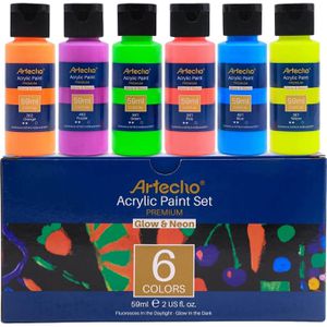 Artecho Acrylfarben ACTMX06 Acrylic Paint Neon & Glow, 6 Farben je 59ml, in Flaschen