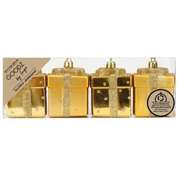 Inges Glas Christbaumschmuck Geschenkbox Kunststoff H 6,5 cm 4 Stück gold