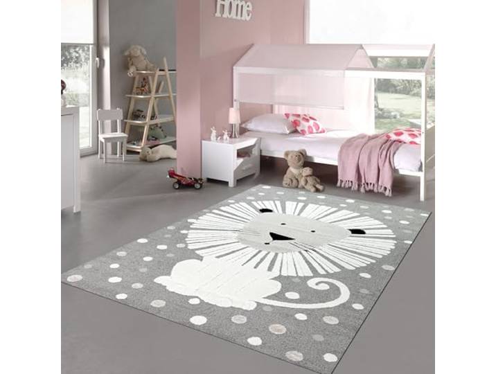 Teppich-Traum Kinderteppich Löwenmuster Creme Beige 240x340 cm Safari-Design, 3D-Hoch-Tief-Effekt, weich, pflegeleicht, hautsympathisch, OEKO-TEX, Fußbodenheizung geeignet, Kinderzimmer