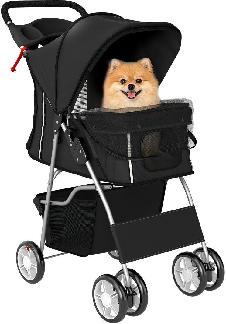PawHut Pet Stroller Carrier Foldable Deluxe Walk Travel Dog Black 102cm H X 77cm W X 44cm D