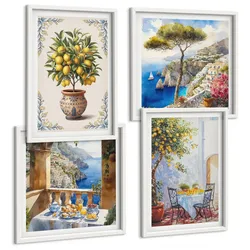 BILDER SET 4er Set - 50x50 cm & 40x60 cm Weißer Rahmen - Tisch aus Zitronenbaum
