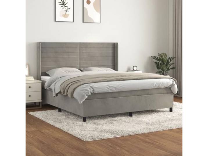 Samt Boxspringbett mit Taschenfederkernmatratze und verstellbarem Kopfteil Boxspringbett mit Matratze Hellgrau 160x200 cm Samt Luxus Bett mit verstellbarem Kopfteil Taschenfederkernmatratze Topper