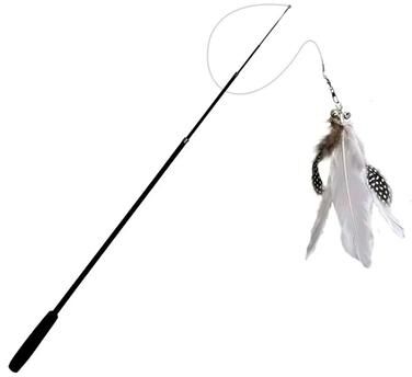Uplifted Finds Extendable Cat Teaser Wand With Retractable Feather Toy And Bell white