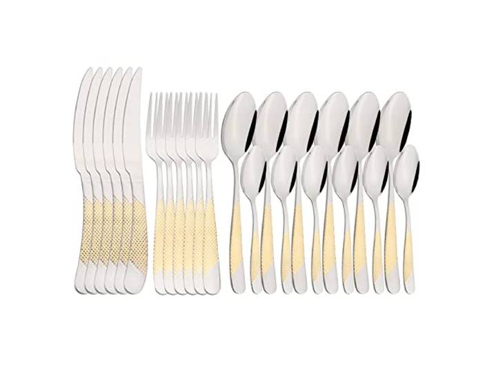 NEPIAN Vintage Gold 24-teiliges Geschirr-Set Edelstahl-Geschirr-Set Gabel Löffel Besteck Küche Buntes Besteck-Set Leisurely (Color : Silver Gold)