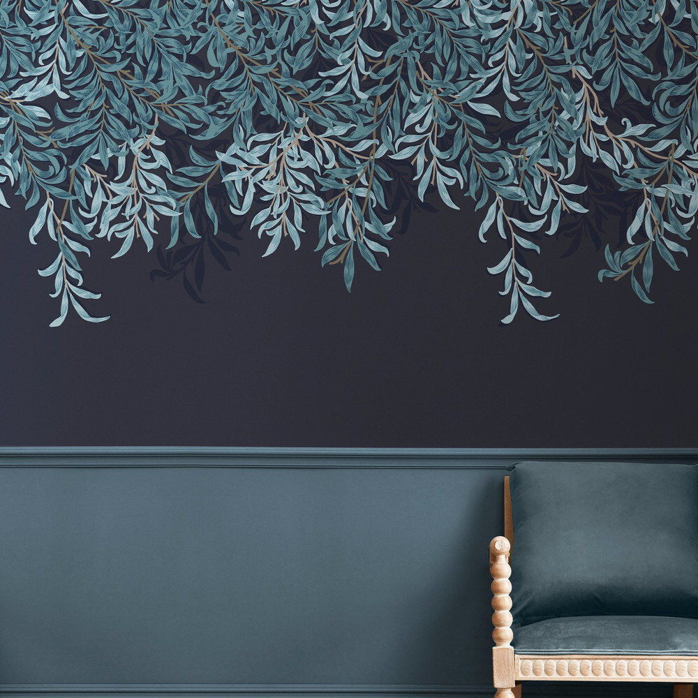 William Morris at Home Willow Bough Fixed Size Print to Order Mural Navy 400cm L