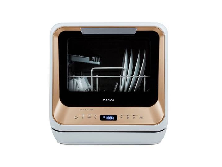 Medion® Tischgeschirrspüler MD37763, 2 Maßgedecke, mit/ohne Wasseranschluss, 6 Reinigungsprogramme, freistehend, gold