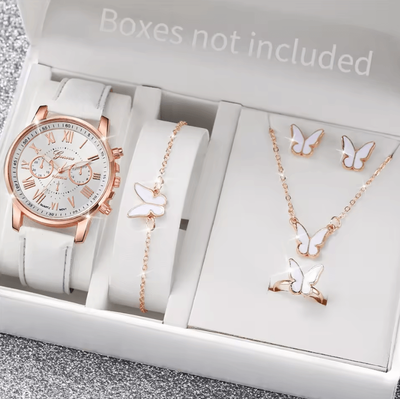 Uplift Curations Fashion Womens Quartz Watch Set With Leather Bands And Heart Rhinestone Accent (5 6 PCS) a Without Box