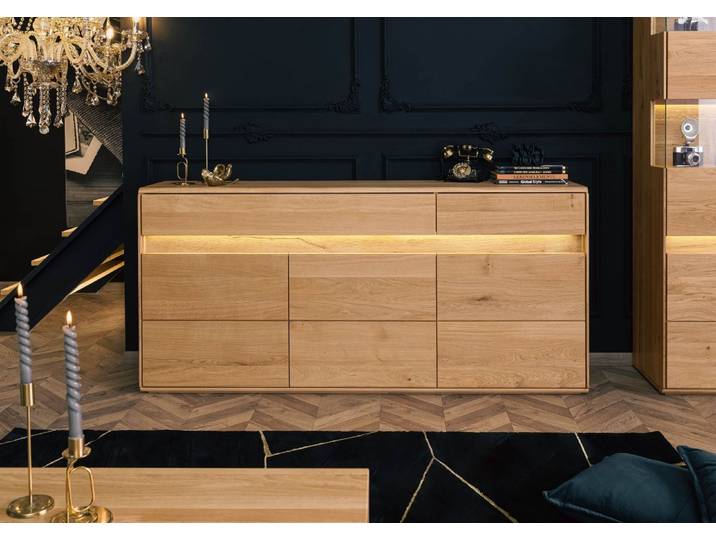 Sideboard Wildeiche inkl. LED 183,5x43,5x86 natur geölt CARDIFF #130