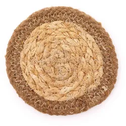 Natural Coaster - Jute & Cotton 10cm  (set of 4) - Natural Boarder