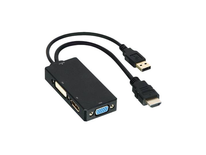 DLH ADAPTATEUR HDMI (M) VERS DVI / VGA / DISPLAYPORT (F), 0,15 m, HDMI Type A (Standard), DVI + VGA + DisplayPort, Mâle, Femelle, Droit DY-TU4790