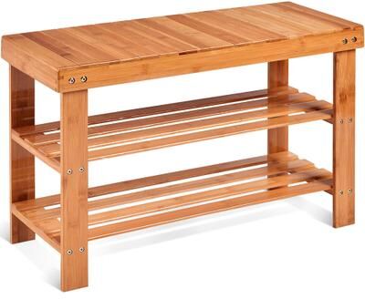 Bamboo Shoe Rack Bench 3 Tier Shoe Organizer Storage Shelf