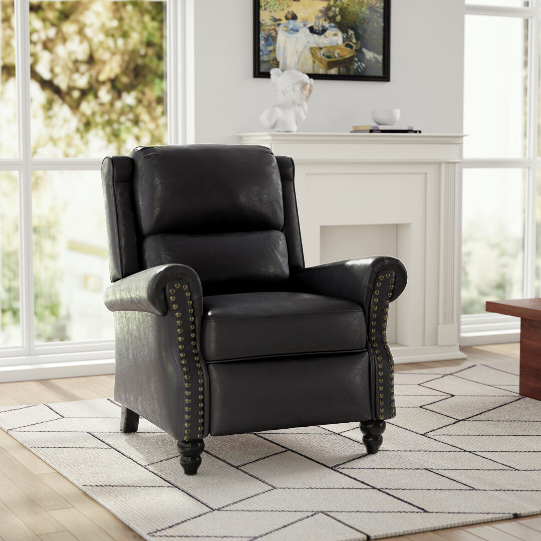 Pia Ricco Ameiah Upholstered Faux Leather Manual Push Back Recliner Chair with Wingback Black 103.6cm H X 89.7cm W X 84.8cm D