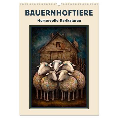 Bauernhoftiere - Humorvolle Karikaturen (Wandkalender 2027 DIN A3 hoch), CALVENDO Monatskalender