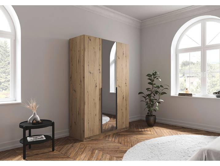 Armoire Alabama avec miroir gris B 136cm Bois/Marron/Imitation chêne Artisan Classic Gris