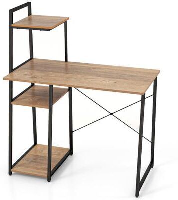 Costway Compact Computer Desk Workstation with 4 Tier Shelves for Home and Office-Natural
