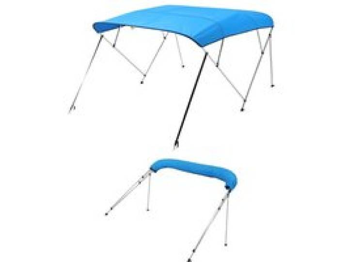 VEVOR Bimini pour bateau à 4 arceaux, 243x137x185-198 cm, taud de soleil avec cadre en alliage d'aluminium, toile en polyester 600D, sac de rangement, 2 poteaux de support, 4 sangles, Bleu Pacifique