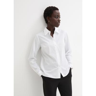 Langarmbluse BONPRIX "Bluse", Damen, Gr. 38, weiß, Web, Obermaterial: 65% Polyester, 35% Baumwolle, loose fit hüftbedeckend, Blusen, lockere Passform, für eleganten Auftritt, aus Baumwollmischung