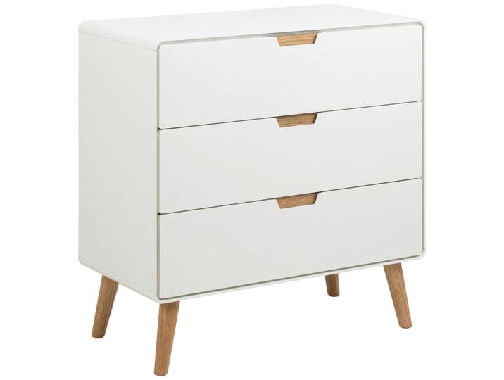 Kommode Lowell, Weiß, Eiche, Holz, Eiche, 3 Schublade(n) Schubladen, 80x80x40 cm, Beimöbel erhältlich, in verschiedenen Größen erhältlich, Holzmöbel, Kleinmöbel Holz, Holzkommoden