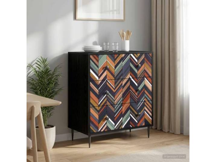 VIHHQGC Kommode OMMEN Geometrischer Druck 66 x 36,5 x 76 cm Holzwerkstoff 3 Schlanke rechteckige Form, drei Schubladen, erhöhte Füße, matte Griffleisten, dekoratives Muster, viel Stauraum