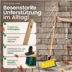 Novaliv Premium Krallenbesen mit Stiel 50cm inkl. Kehrgarnitur Outdoor, Spezialbesen gebogenen, Reinigungsutensil, Grün, Gelb, Mehrfarbig