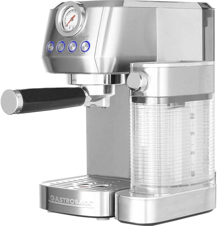 GASTROBACK Espressomaschine "42722 DESIGN ESPRESSO PICCOLO PRO M", silber, B:21,5cm H:30,8cm T:33cm, Kaffeemaschinen, mit integriertem, automatischem Milchaufschäumer, Espressomaschine silber Einheitsgröße