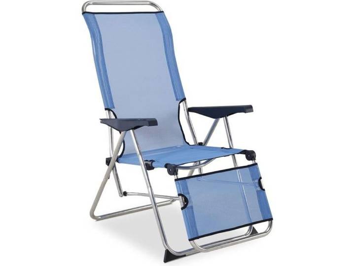 Transat Réglable de Jardin Relax Solenny 5 Positions Chaise longue Dossier Anatomique Bleu