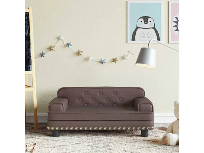 KGCRYUWED Kindersofa, Mini-Couch aus Kunstleder, 70x45x30 cm, Braun Massives Kiefernholz, Schaumstoffpolsterung, Ohne scharfe Kanten