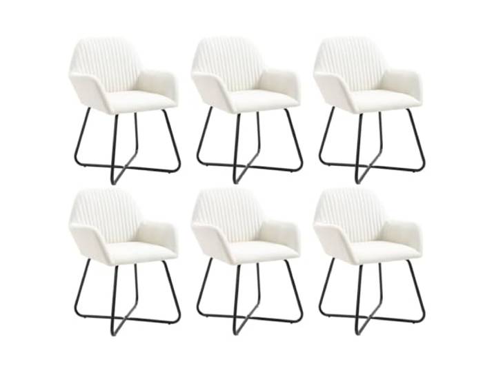 HEFZGDB 6 Esszimmerstühle Set Creme Stoff Modern mit Armlehnen – Bequeme Polsterstühle für Wohnzimmer und Küche mit Stahlgestell – Ergonomische Sitzmöbel für hohen Komfort